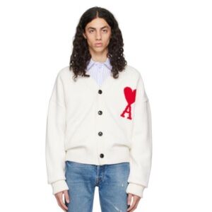 AMI Paris Off-White Ami de Cœur Cardigan